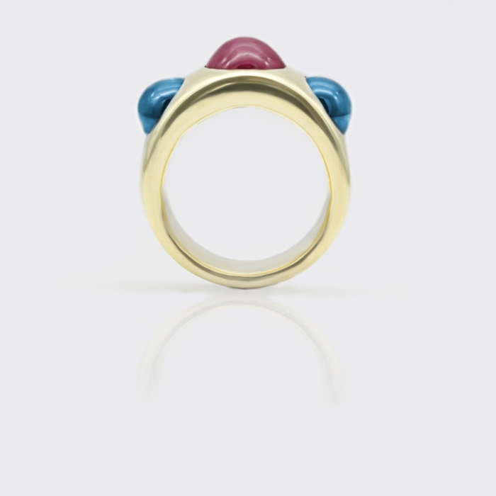 CabochonRing mit Rhodolith und Londontopasen CabochonRing mit Rhodolith und Londontopasen