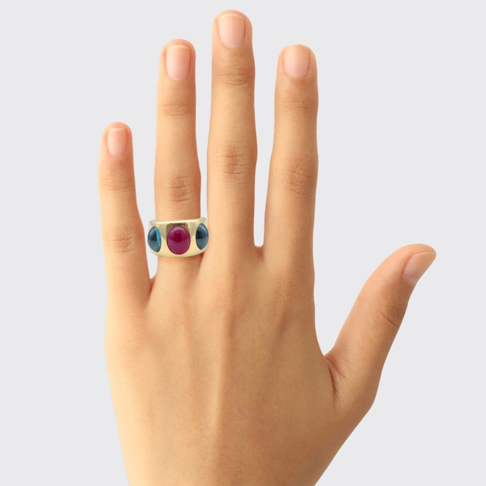 CabochonRing mit Rhodolith und Londontopasen CabochonRing mit Rhodolith und Londontopasen