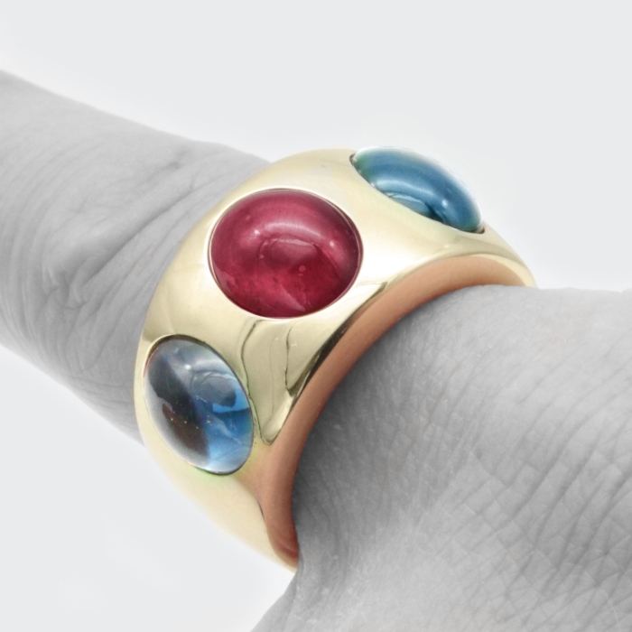 CabochonRing mit Rhodolith und Londontopasen CabochonRing mit Rhodolith und Londontopasen