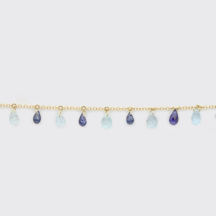Goldkette mit Saphir- und Aquamarintropfen Goldkette mit Saphir- und Aquamarintropfen