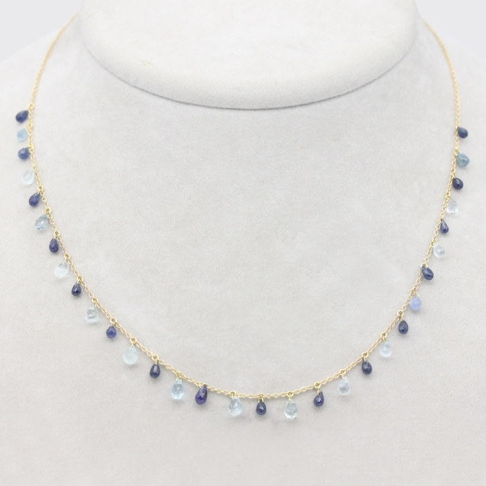 Goldkette mit Saphir- und Aquamarintropfen Goldkette mit Saphir- und Aquamarintropfen