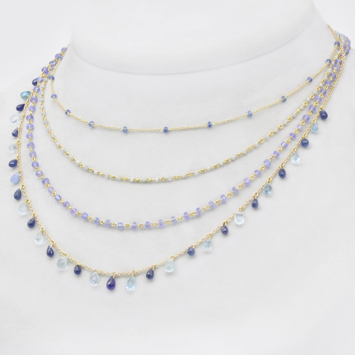Goldkette mit Saphir- und Aquamarintropfen Goldkette mit Saphir- und Aquamarintropfen