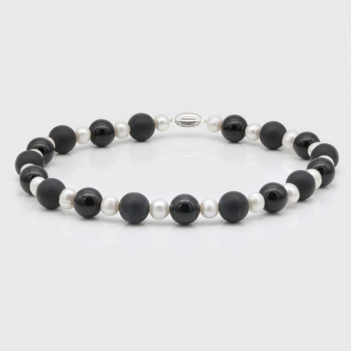 Halskette - Onyx matt und glatt, Süßwasserperle Halskette - Onyx matt und glatt, Süßwasserperle