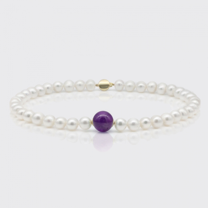 Halskette - Süßwasserperlen, Amethyst Halskette - Süßwasserperlen, Amethyst