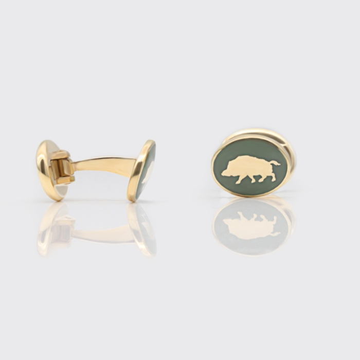 Manschettenknöpfe - goldener Keiler auf Olive Manschettenknöpfe - goldener Keiler auf Olive