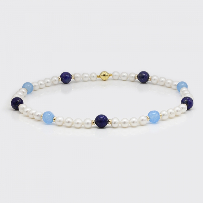 Halskette - Süßwasserperlen, Lapis Lazuli, Blauquarz Halskette - Süßwasserperlen, Lapis Lazuli, Blauquarz