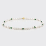 Halskette - Süßwasserperlen, Smaragd, Gold