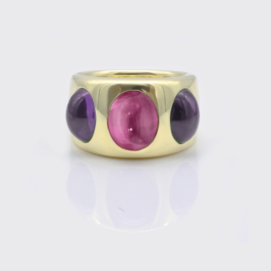 CabochonRing mit rosa Turmalin und Amethysten
