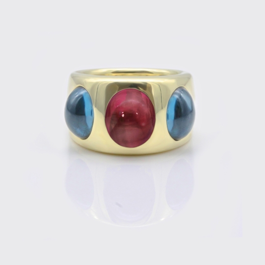 CabochonRing mit Rhodolith und Londontopasen