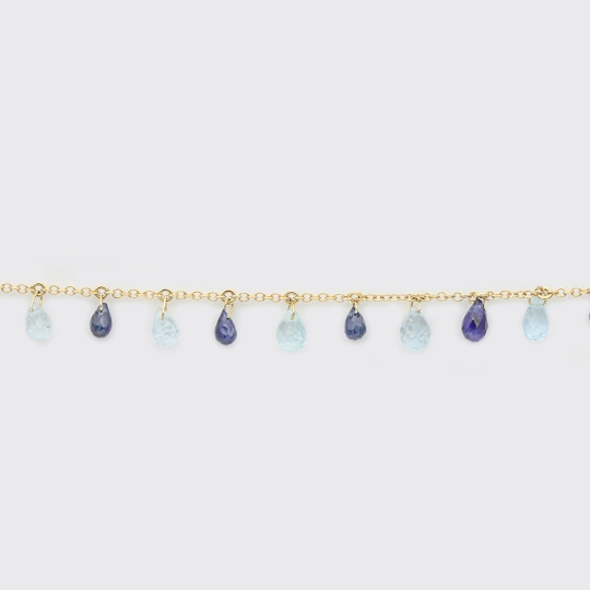 Goldkette mit Saphir- und Aquamarintropfen