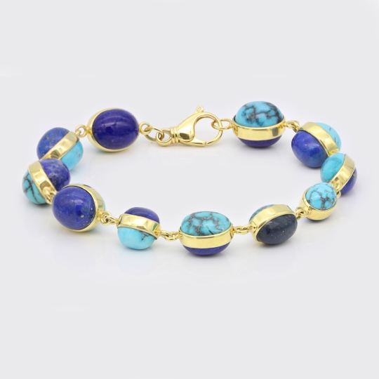 Cabochonarmband Lapis und Türkis