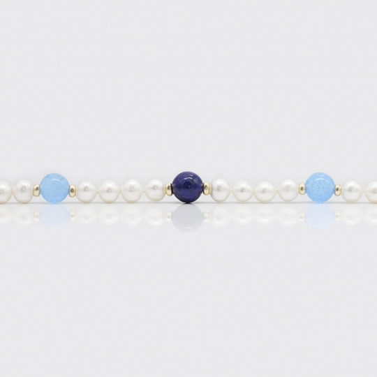 Halskette - Süßwasserperlen, Lapis Lazuli, Blauquarz