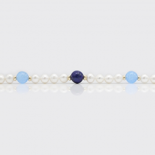 Halskette - Süßwasserperlen, Lapis Lazuli, Blauquarz